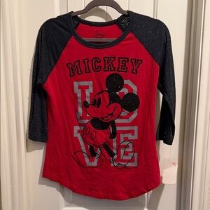 Disney Mickey Mouse Love Red and Black Long Sleeve Tee